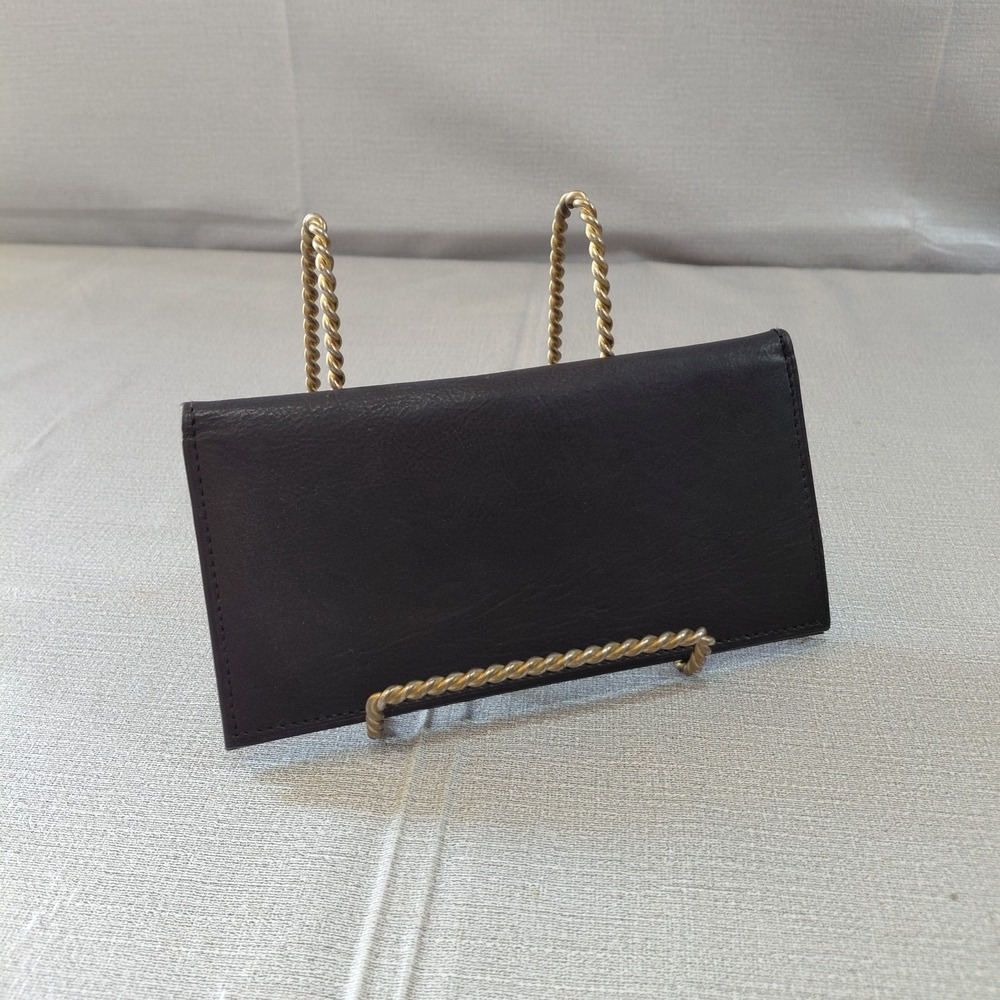 Vtg Genuine Leather Checkbook Wallet Black Made in India Slimline Unisex